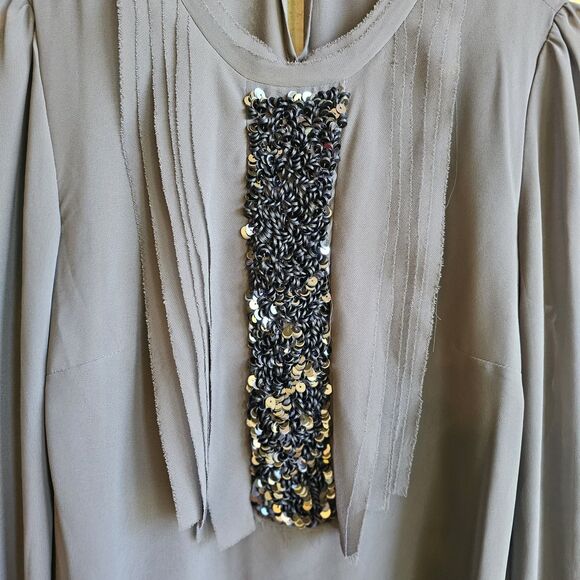 Michael Kors Gray Womens Pleated Blouse Size 4 Semi-sheer - Picture 3 of 6